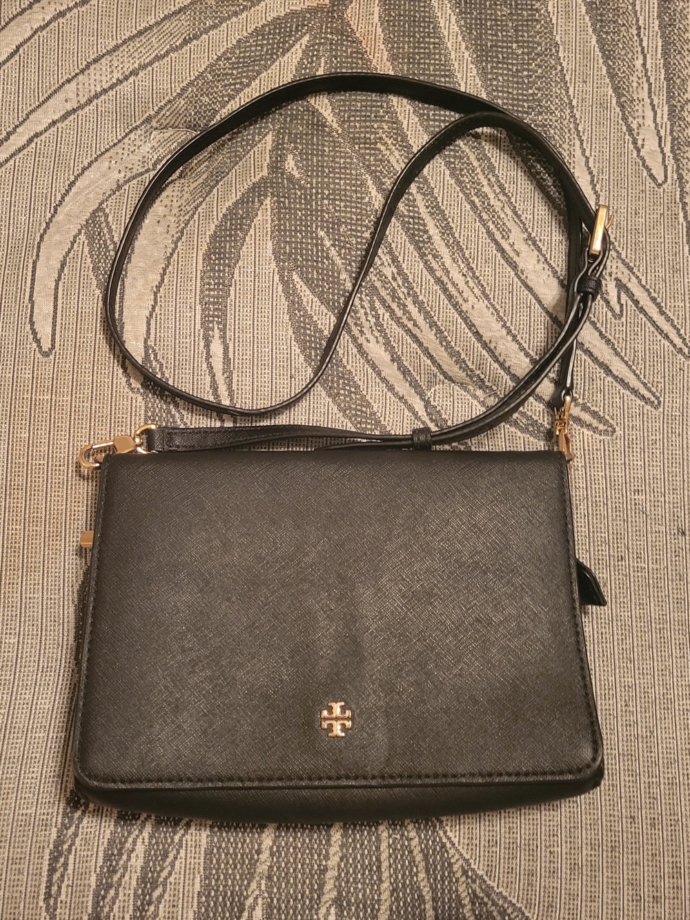Tory Burch Black Leather Crossbody with Gold Logo